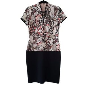 Joseph Ribkoff Mandarin Collar Floral Paisley Short Sleeve Dress, Pink/Black, 8